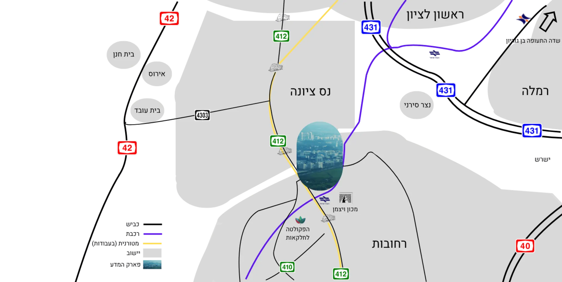 מפת מיקום פארק המדע רחובות